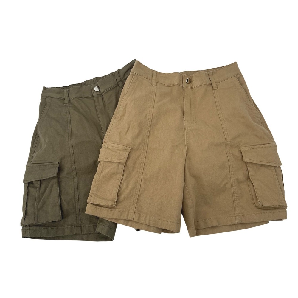 IVIR Cargo Shorts 2 Pc Lot Women M Tan Green Utility Outdoor Gorpcore Hiking